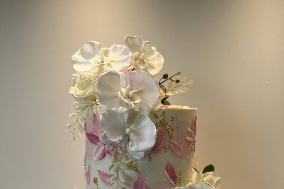 2-tier pink floral cake