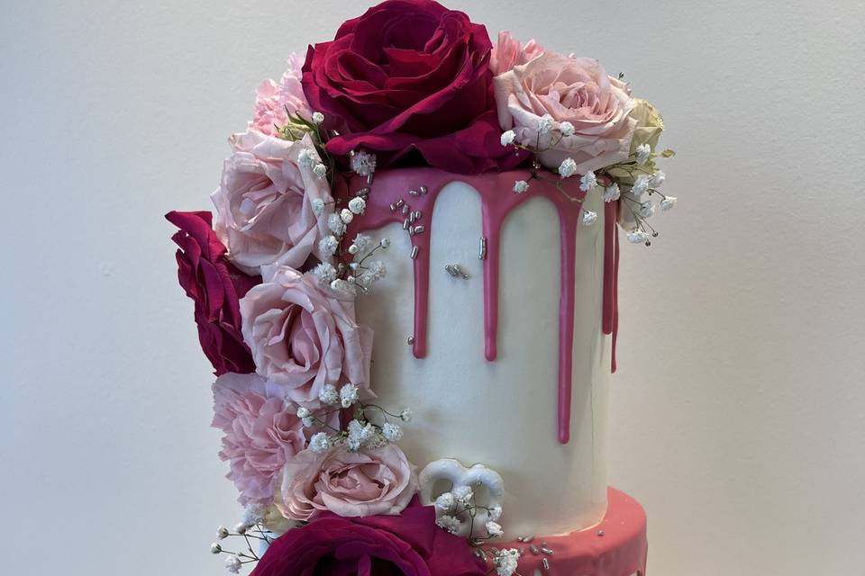 2-tier dripping cascade cake