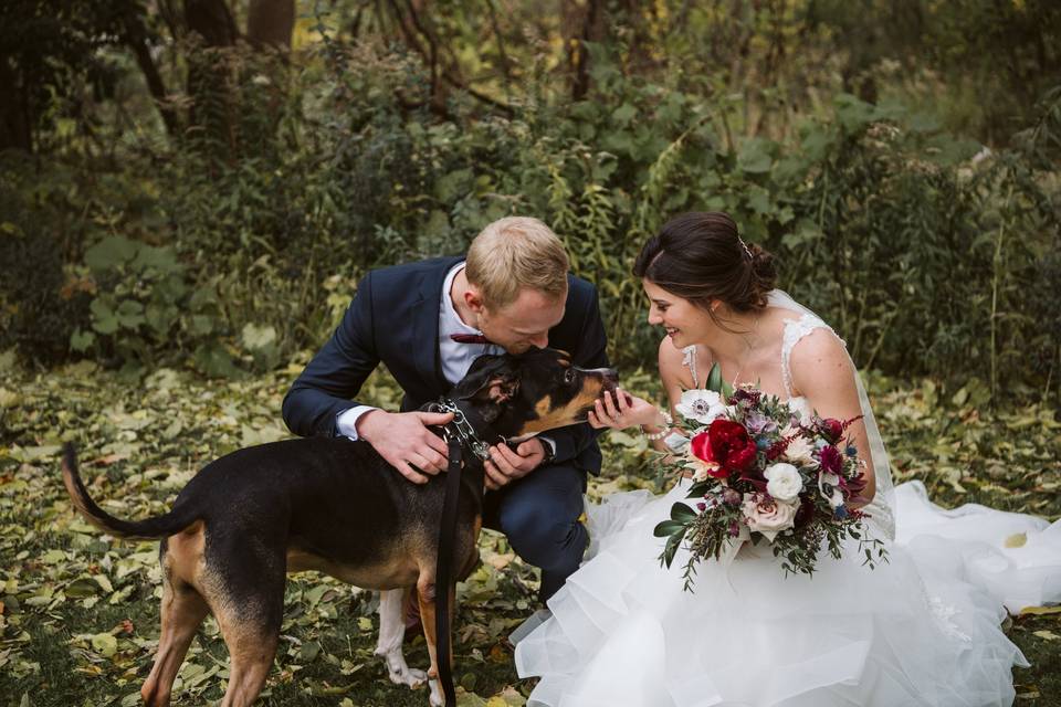 Bride and Groom with their Dog