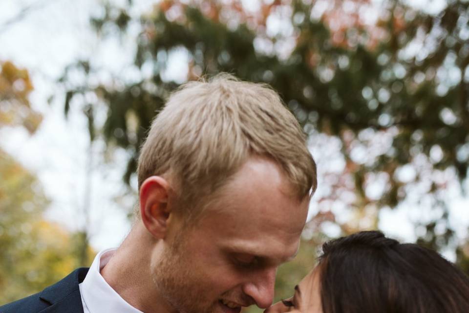 Bride and Groom snuggling