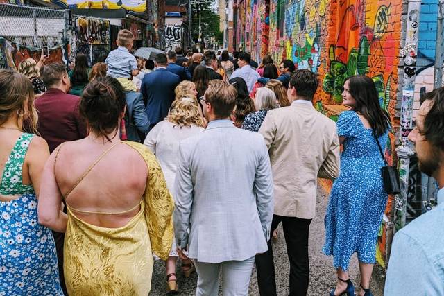 Vibrant outdoor wedding parade