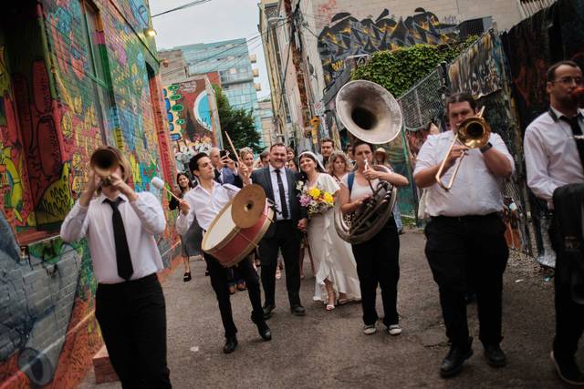 Vibrant outdoor wedding parade