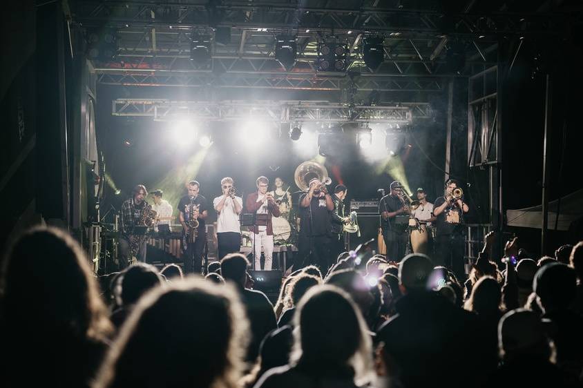 Band on festival stage