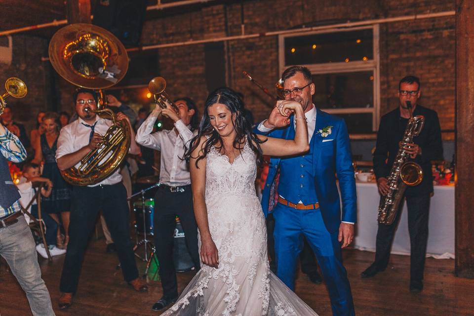 Bride and groom dancing