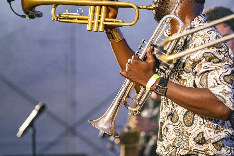 Closeup on trumpet player