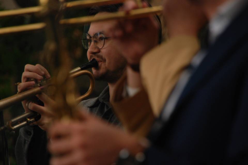 Closeup of trumpet player