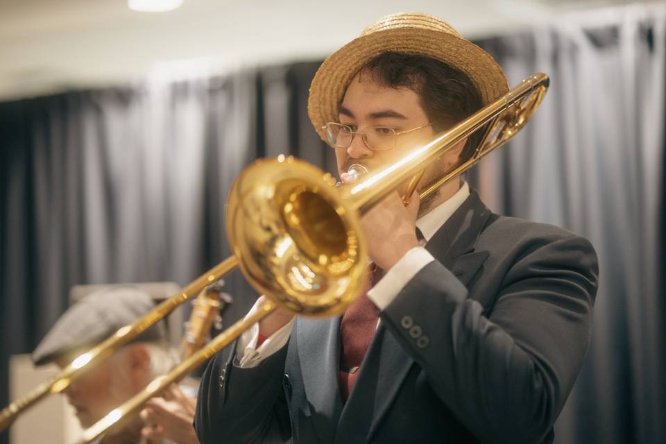 Closeup of Trombone player
