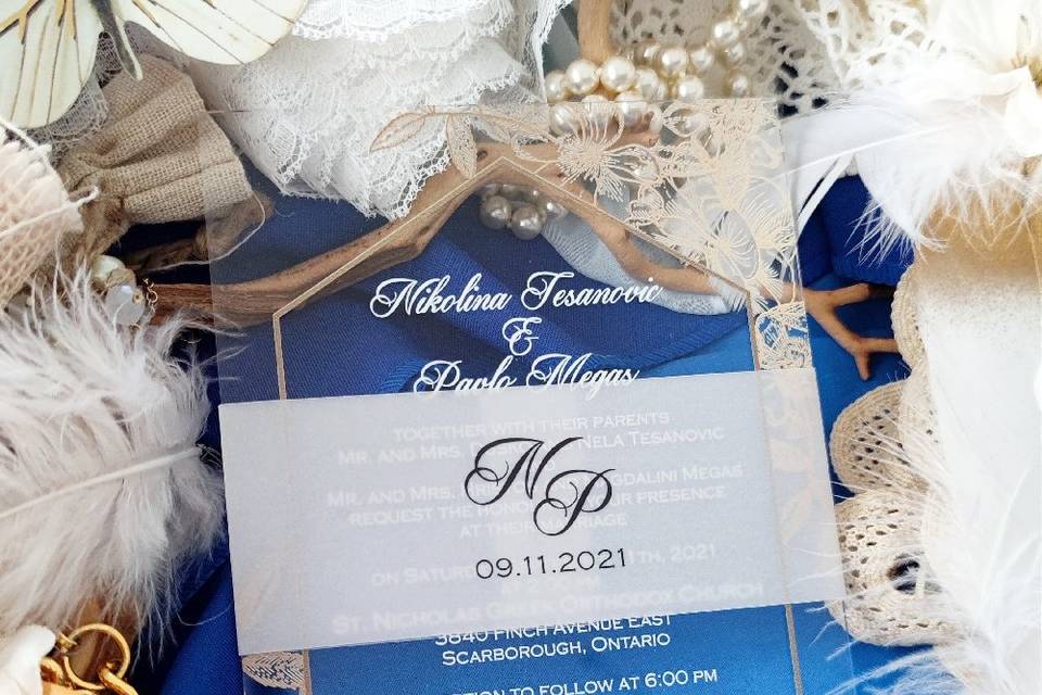 Wedding invitation in blue