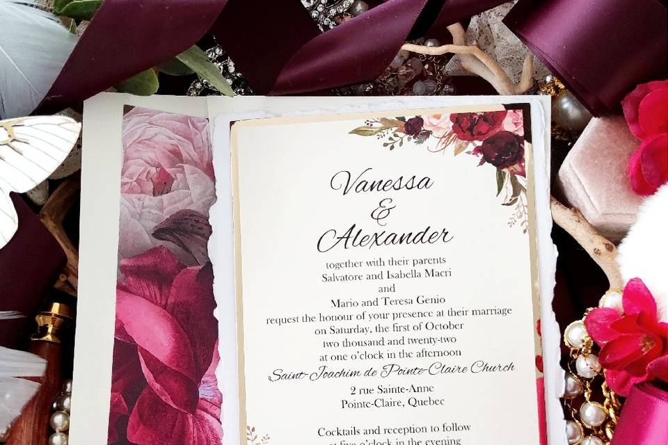 Wedding invitation with a floral frame