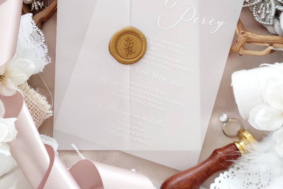 Wedding invitation with a gold stamp