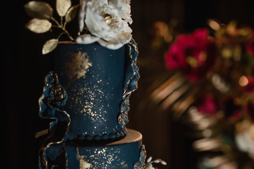 Navy ruffled wedding cake
