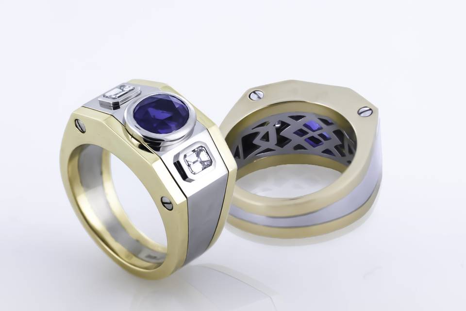 Man's sapphire & diamond ring