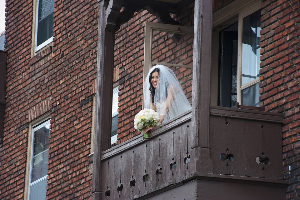 Bride on balcony