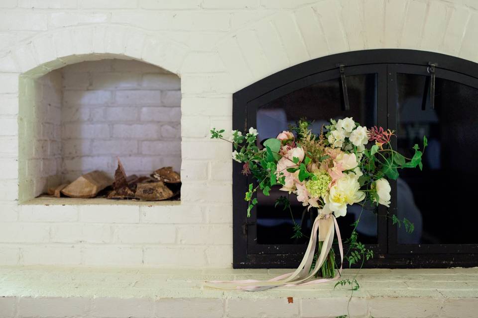 Bridal bouquet in a castle