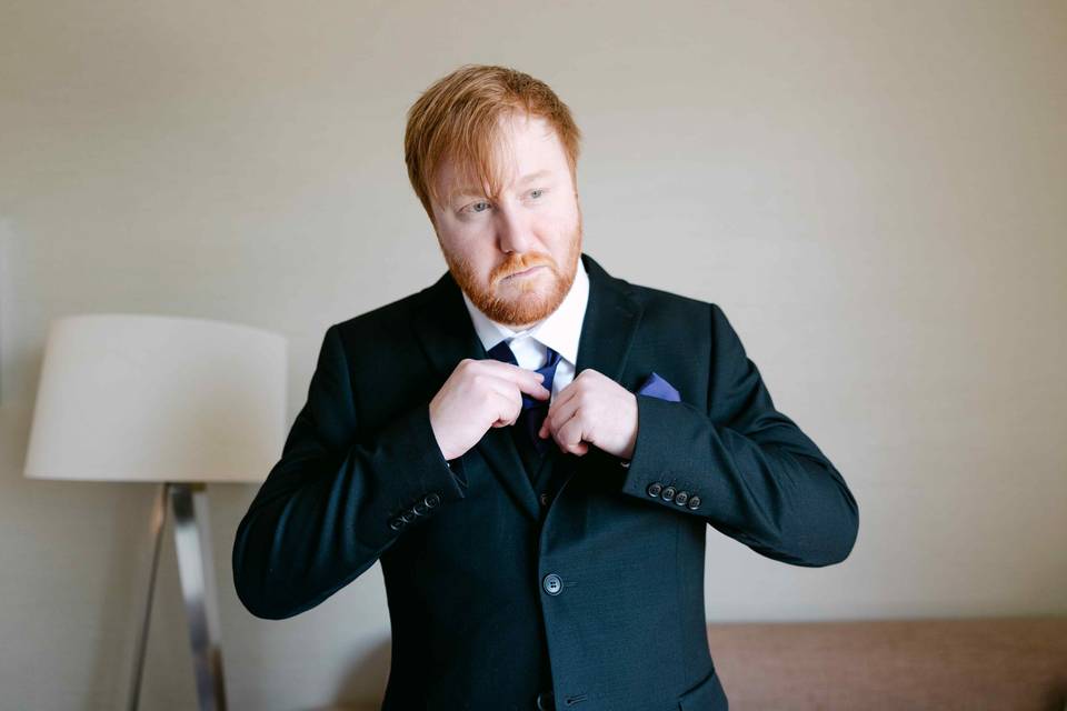 Groom getting ready