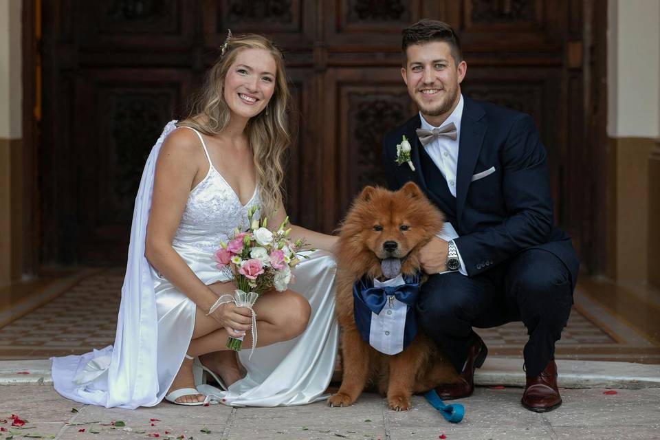 Dog with Bride and Groom