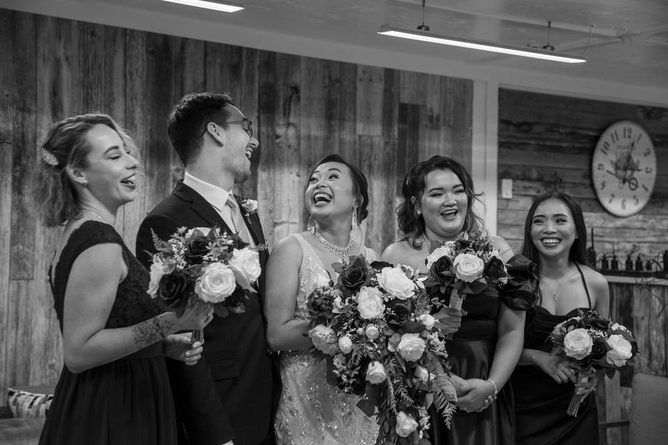 Black and white wedding party