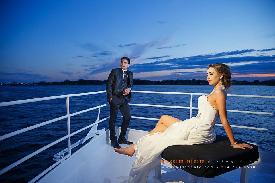 Wedding couple on boat
