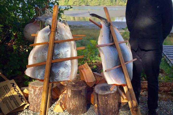 Salmon BBQ on campfire