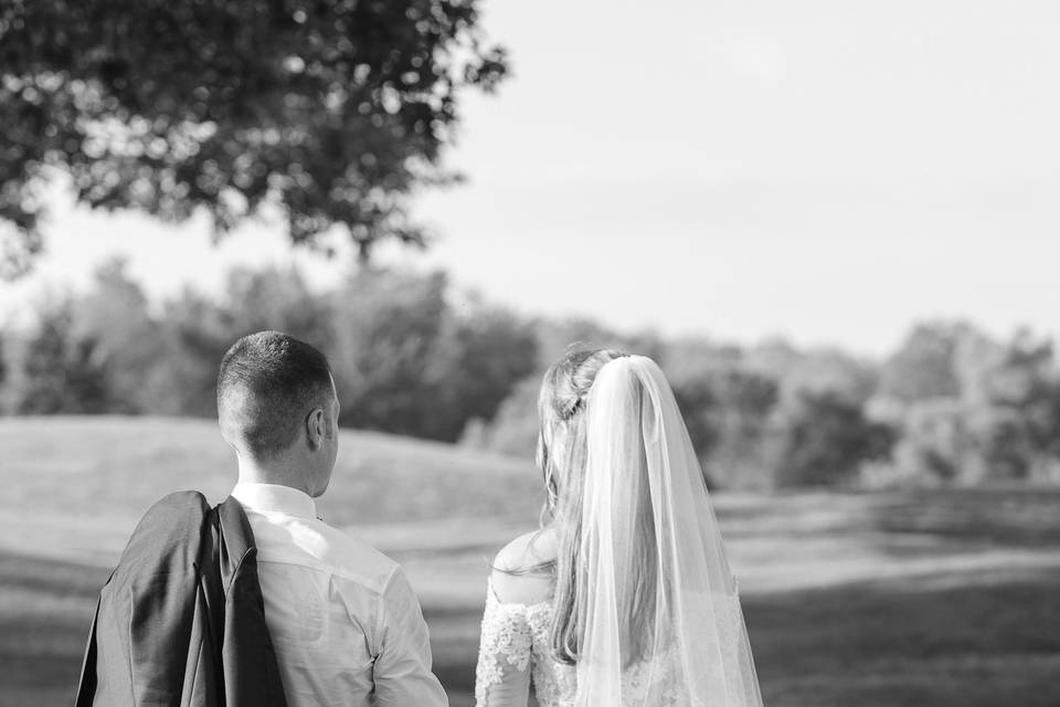 Bride and groom walking