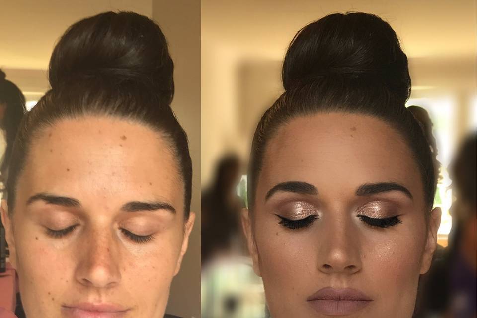 Before and after bridal makeup