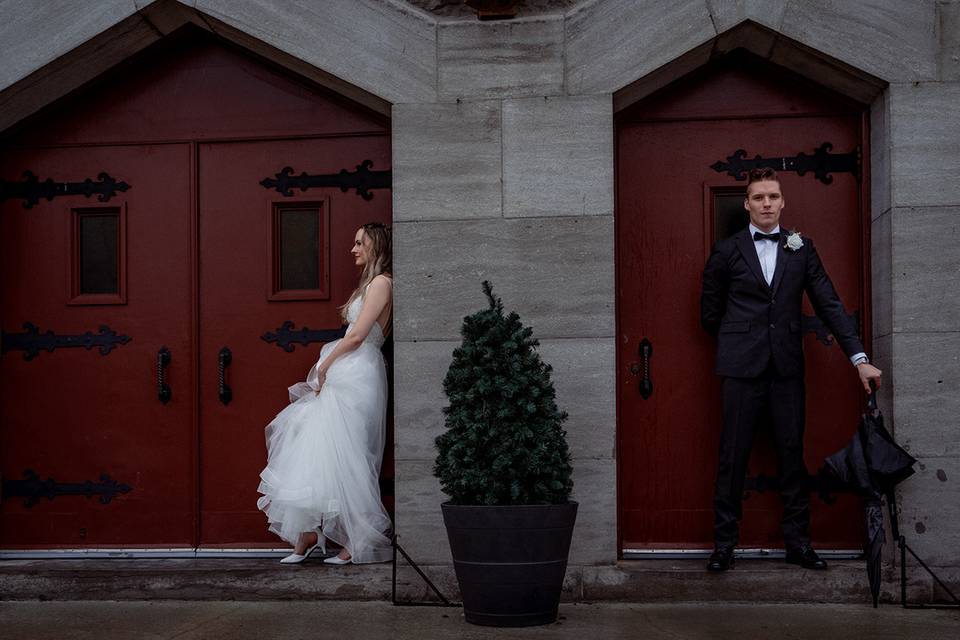 By the door