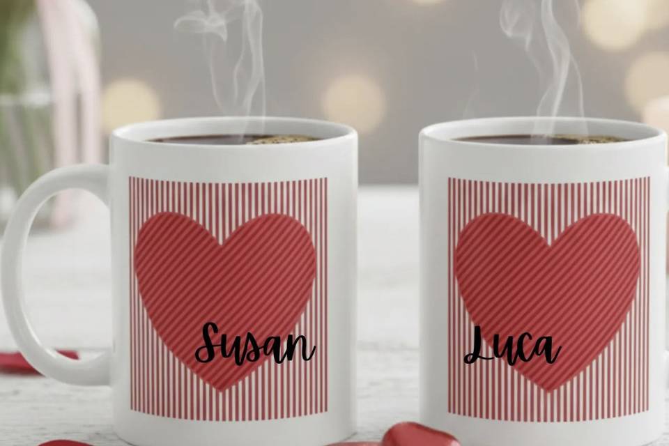 Red Striped Heart Love You Mug