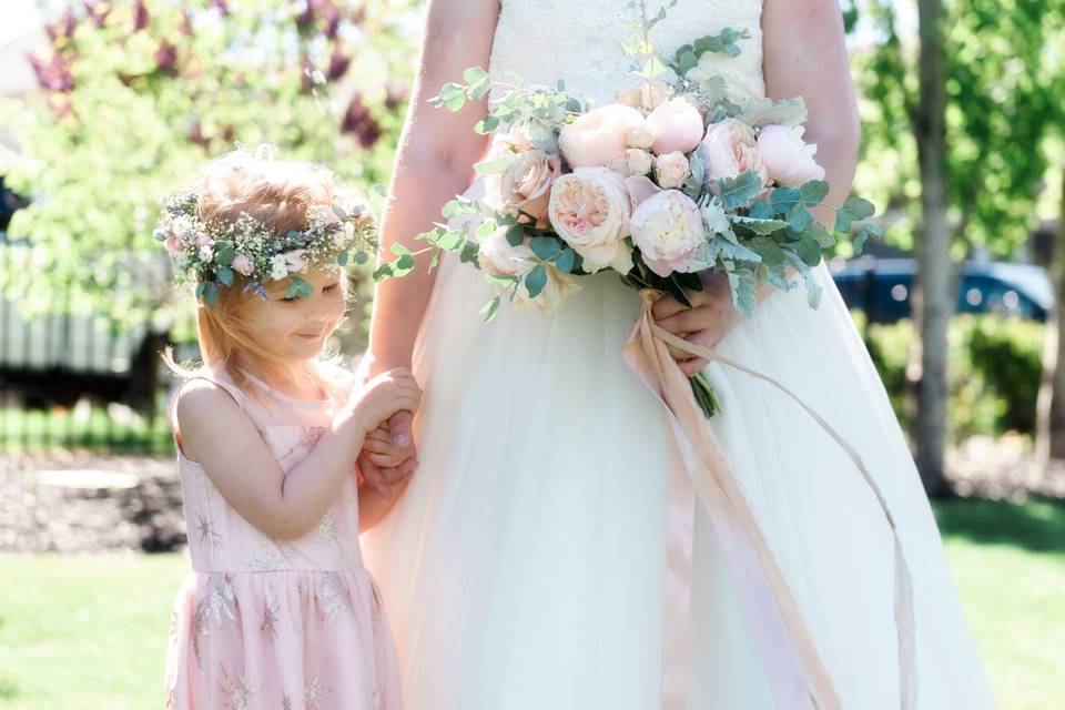 Bride and flower girl