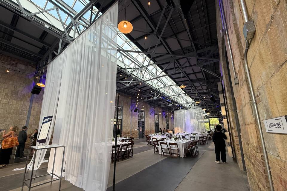 Sheer drape square tables
