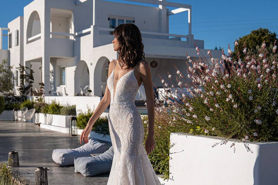 V neck wedding dress