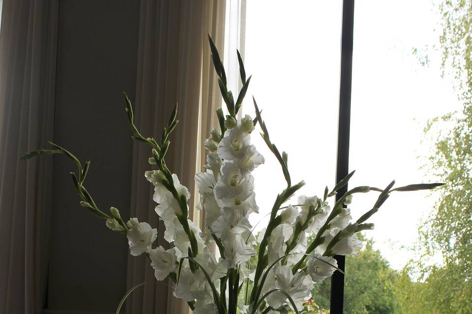 White gladiolus centerpiece