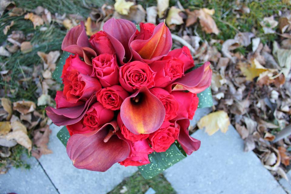 Red calla bouquet