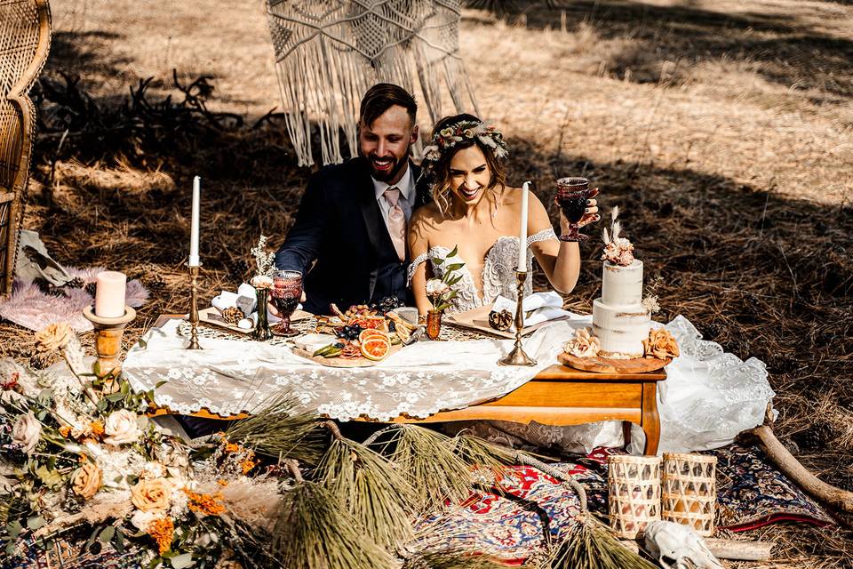 Boho elopement tablescape