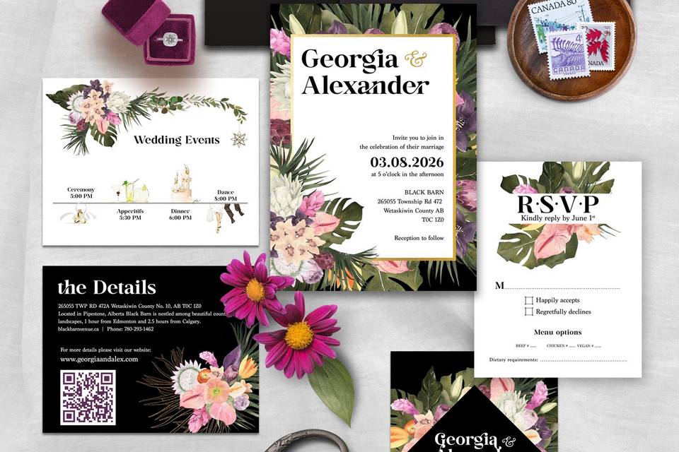 Black Barn Wedding Invite