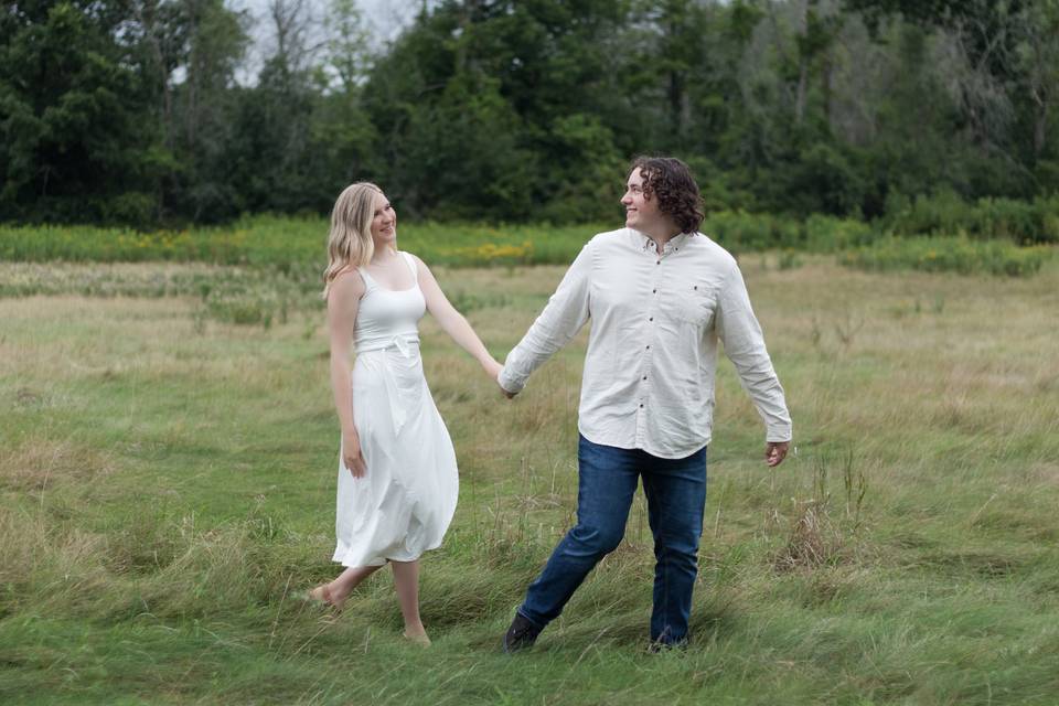 Walking in a field