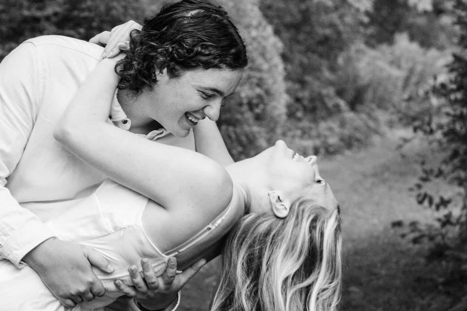 Bride and groom having fun