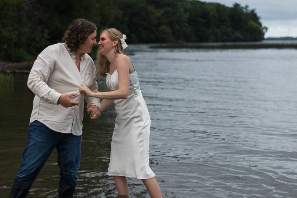 Engaged couple at a Lake