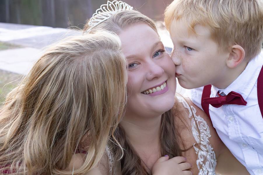Bride with her kids