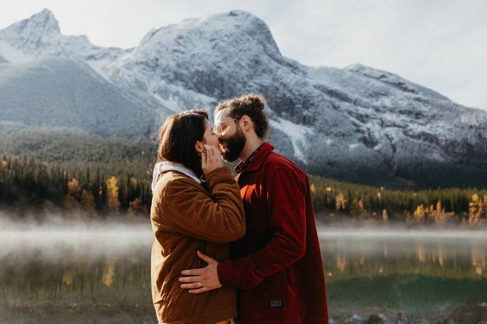 Mountain and lake fall couple