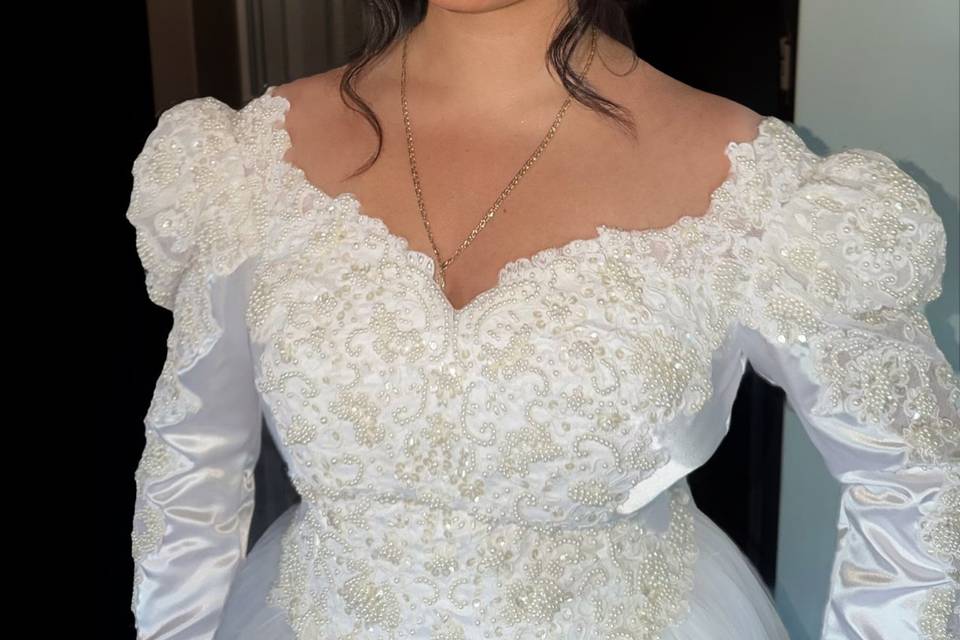 Cousin in mom's wedding dress.