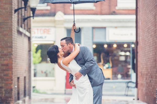 Rainy day wedding romance