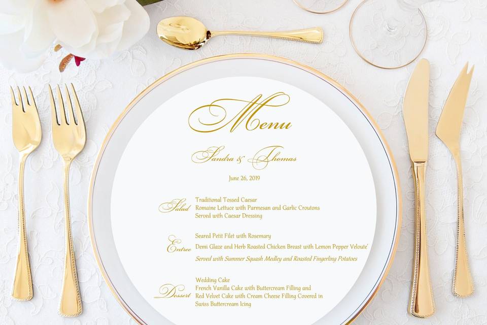 Menu for a charger plate