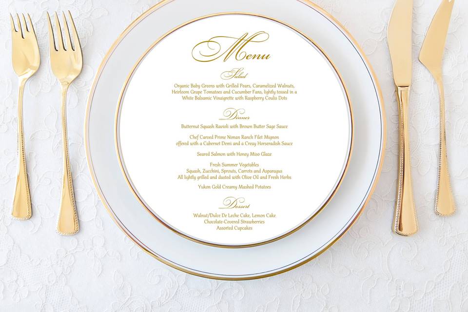 Round Menu Gold Tone Print