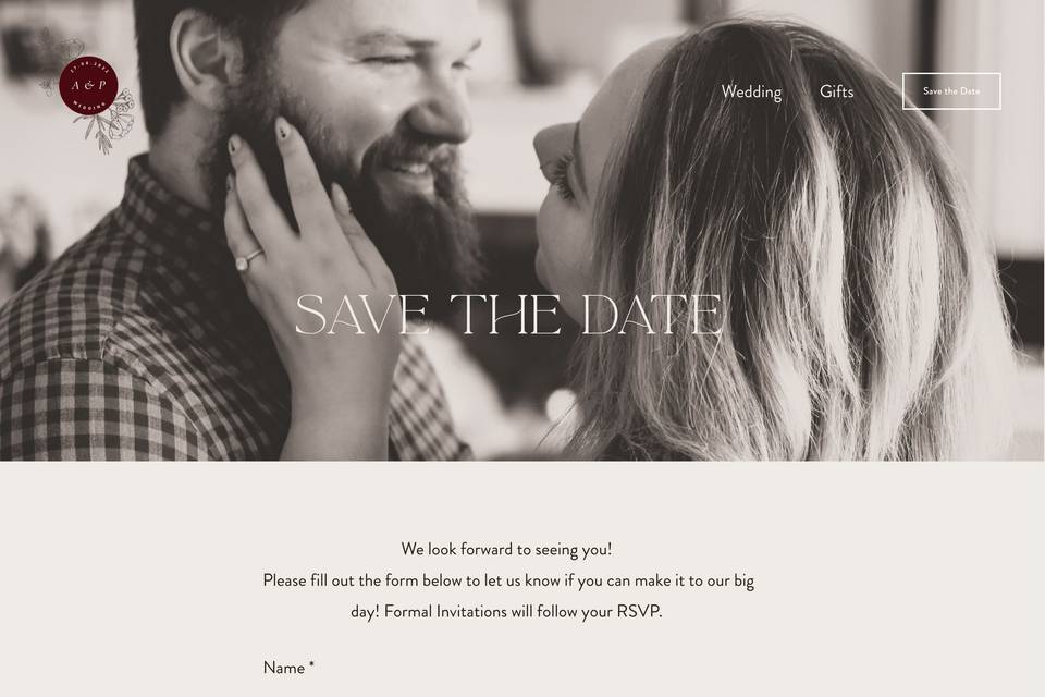 Save the date landing page