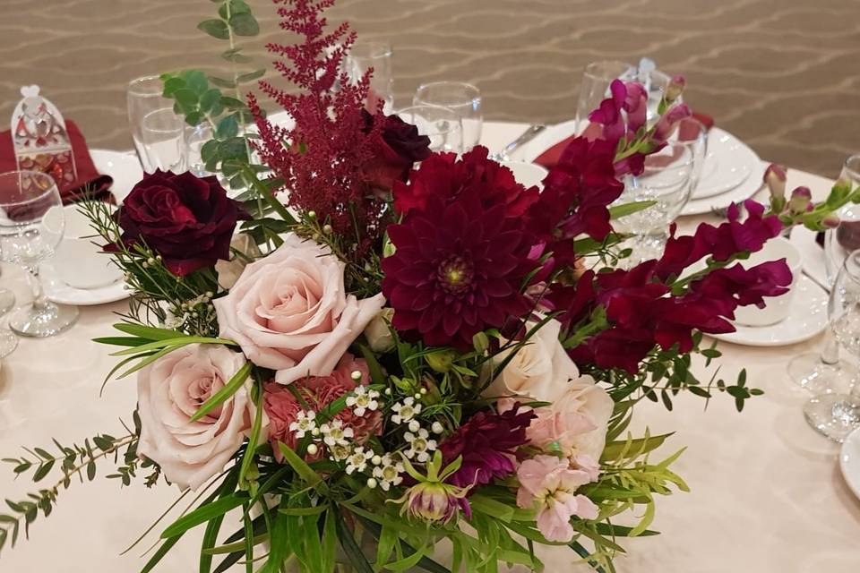 Burgundy garden centerpiece