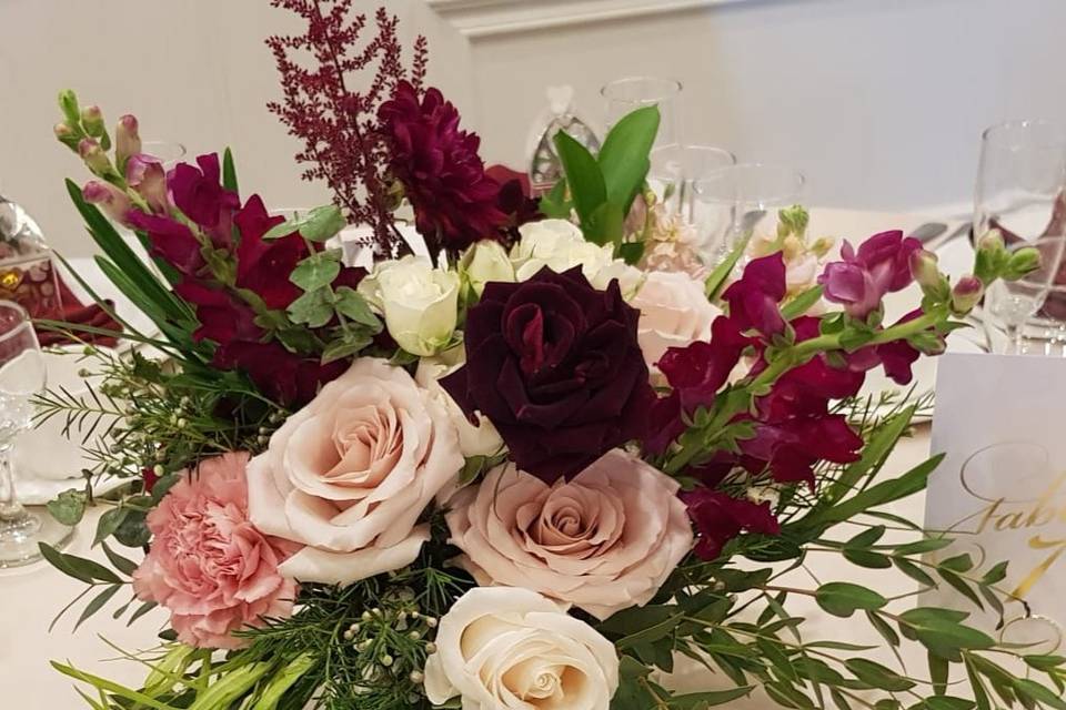 Burgundy centerpiece glass