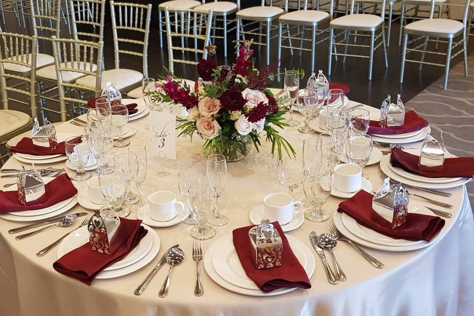 Burgundy table centerpiece