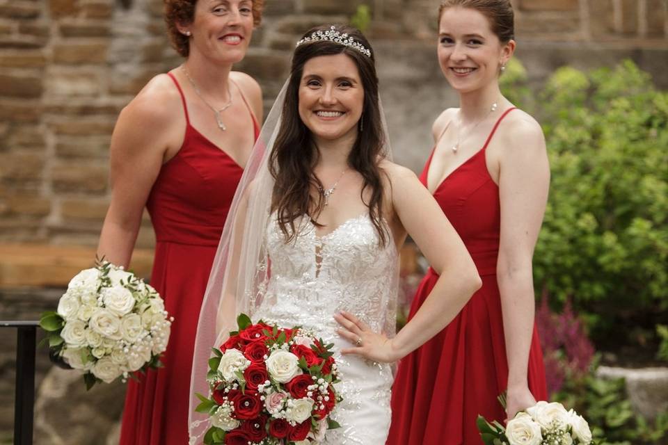 Red and white bridal party