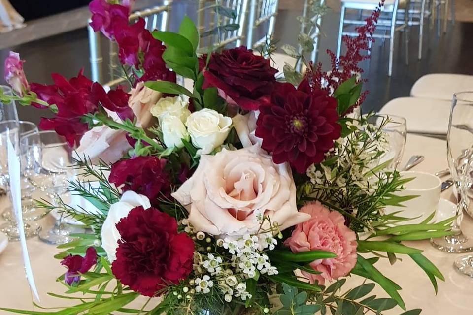 Burgundy centerpiece