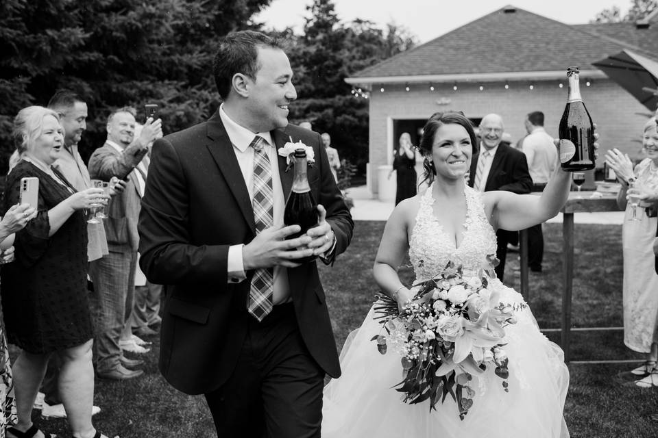 Bride and groom celebrating